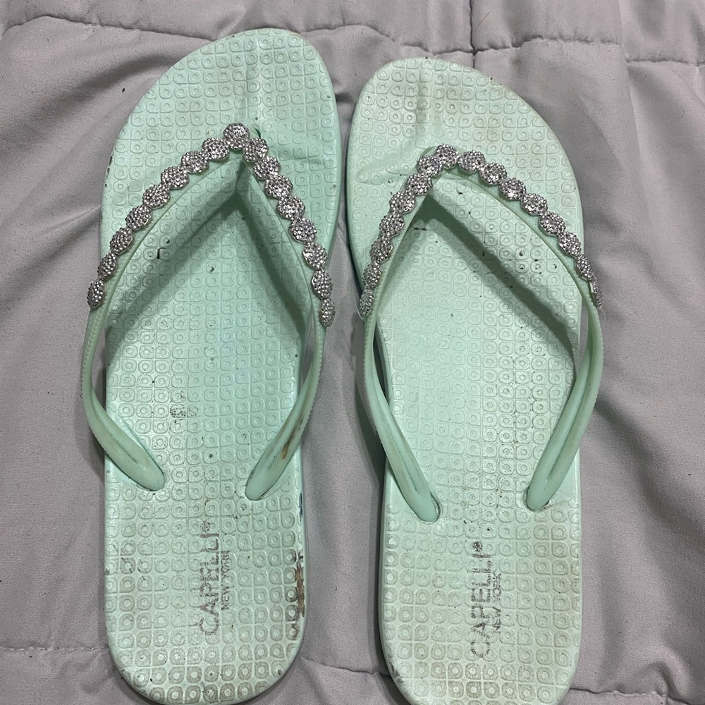 Cappelli Straworld Light Green Sandals with Silver Details